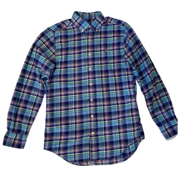 VINEYARD VINES Blue Plaid Button Front Cotton Shirt - Picture 1 of 4